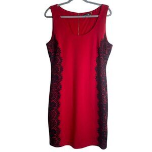 Guess Sheath Dress Womens Size 14 Red Black Lace Sleeveless Special Event Cockta